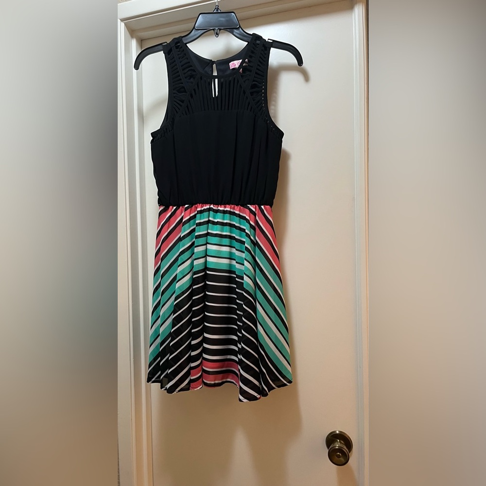 Candie's Colorful Striped Dress - Black, Pink, Aqua